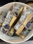 Sage, Palo Santo & Amethyst Crystal Smudge Set